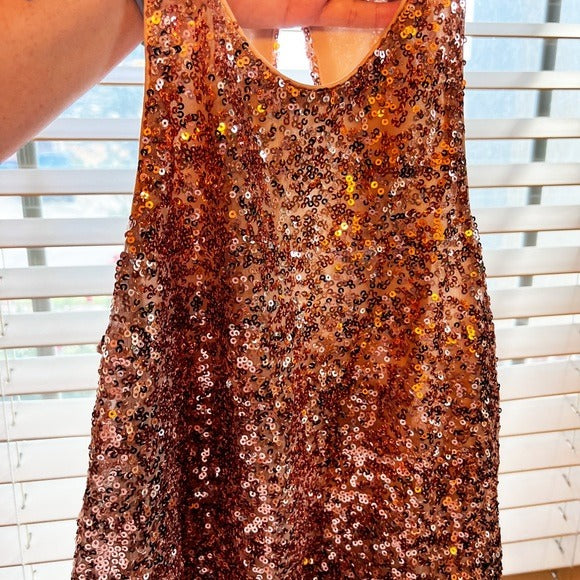 Rose gold sequin 2 piece prom or homecoming gown - Belle Badgley Mischka Size 4 & 6